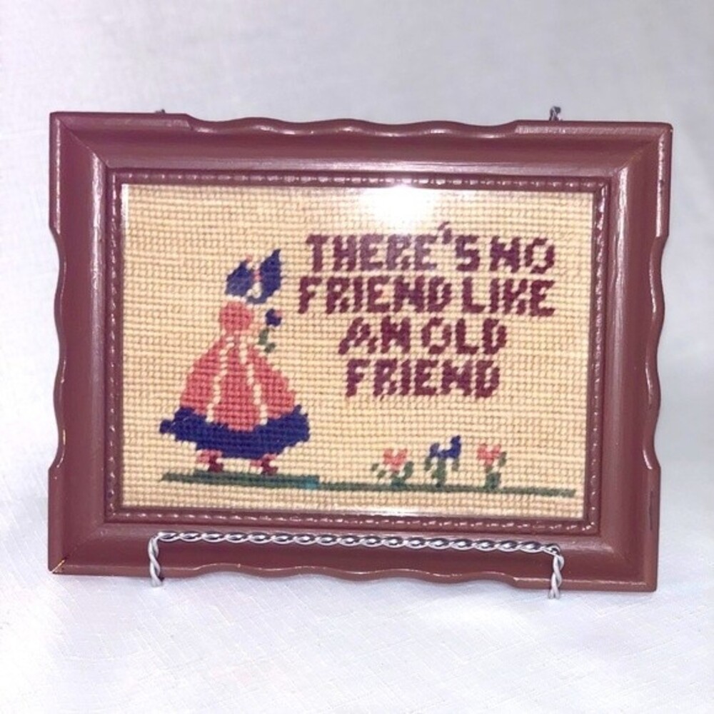 Vintage Handmade Home Decor Grannycore Stitched Friendship Sign 1941 Crafty Art